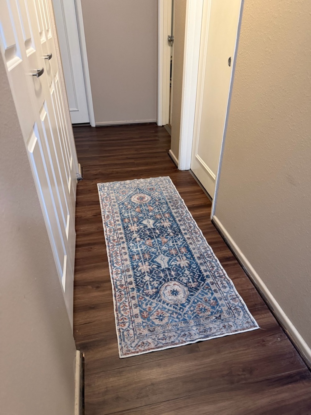 Blue and Cream Hallway Runner Rug
